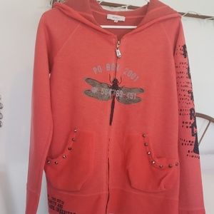 COOL RETRO CORAL ZIP-UP HOODIE !